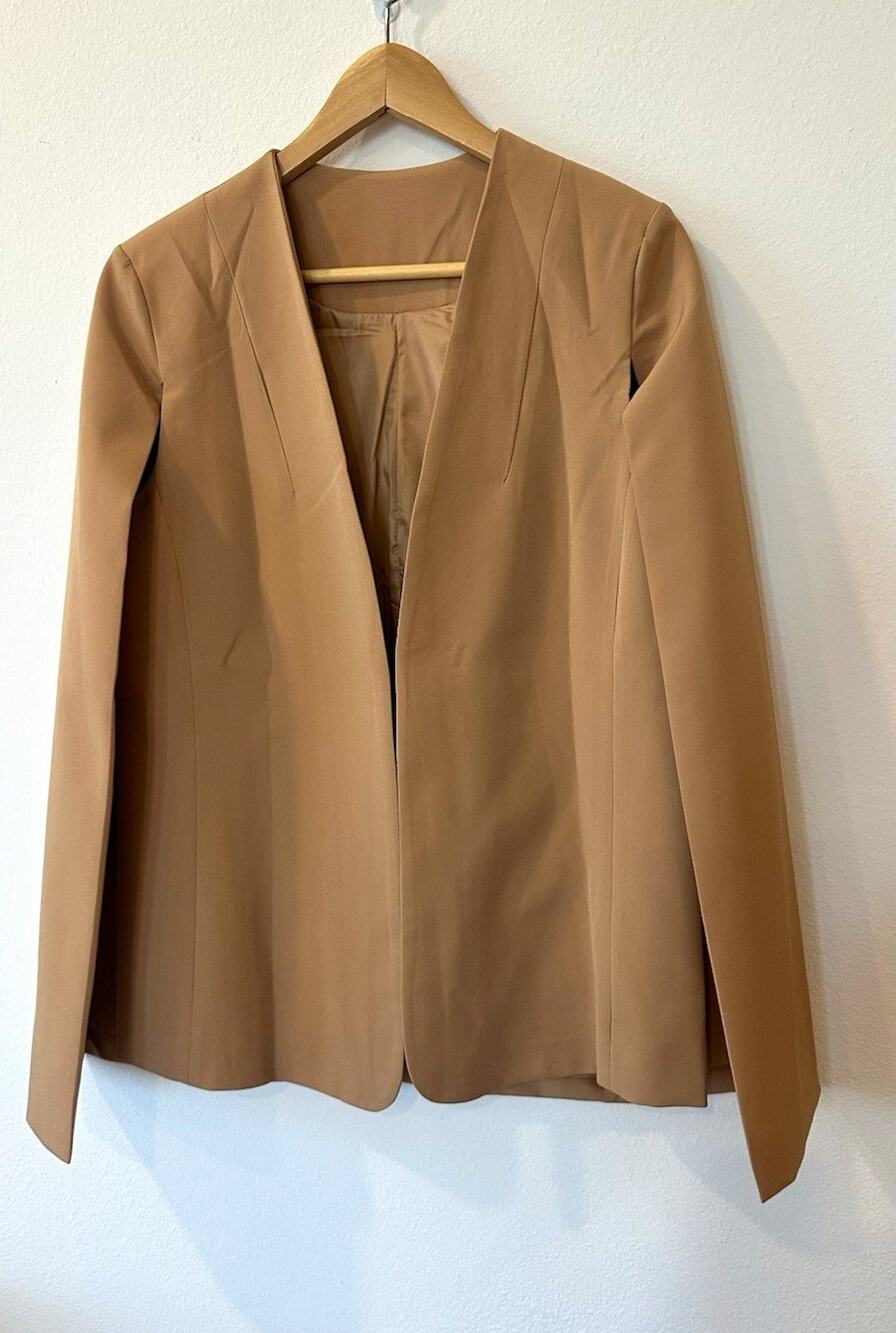 Women's Khaki Tan Cape Blazer Open Front Jacket Size Medium